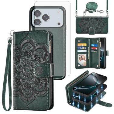 Imagem de Asuwish Capa de celular para iPhone 17 Pro 6,3 polegadas com zíper carteira destacável com protetor de tela de vidro temperado alça transversal porta-cartão flor i Phone17 i17 17Pro mulheres homens