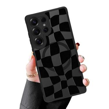 Imagem de MZELQ Capa magnética para Samsung Galaxy S25 Ultra, xadrez transparente [compatível com carregamento Magsafe] Capa de proteção para câmera à prova de choque rígida fosca translúcida para mulheres e