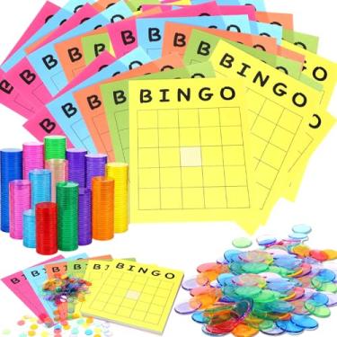 Imagem de Crtiin 1100 Pack Blank Bingo Cards and 3/4 Inch Bingo Counting Chip Sets Multi-Color Jumbo Cards Bulk Transparent 10 Color Plastic Markers for Games, Parties, Contests, Weddings