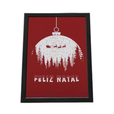 Imagem de Quadro Com Moldura Feliz Natal Bola A4 1