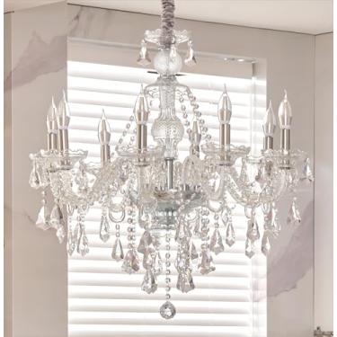 Imagem de Lustre de cristal K9 transparente de 8 luzes, luminária pendente de vela, lustres de cristal para sala de jantar, quarto, sala de estar, 78,7 cm x 27,5 polegadas (cor: transparente) com 8 peças de