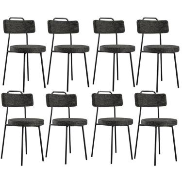 Imagem de Kit 08 Cadeiras Estofada Barcelona F01 Linho Chumbo