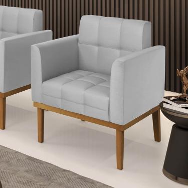 Imagem de Poltrona Sala Decorativa Elisa Base Madeira Fixa Castanho Sintético Cinza D03 - D'Rossi