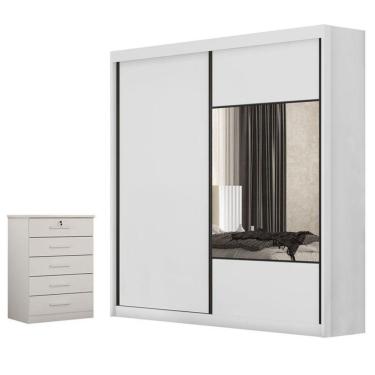 Imagem de Guarda Roupa Casal Sienna Com Espelho E Gaveteiro Suiça Com Chave Neve - Novo Horizonte
