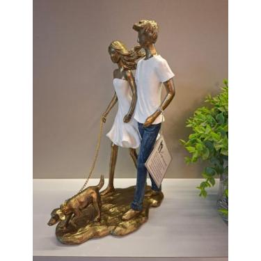 Imagem de Escultura Estatueta Estátua Família Casal Namorados Pet Cachorro Resin