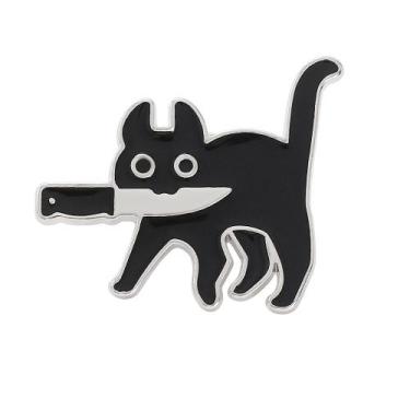 Imagem de Broche Pin Cute Black Cat Cartoon Cat with Knife Alloy - yiweisai