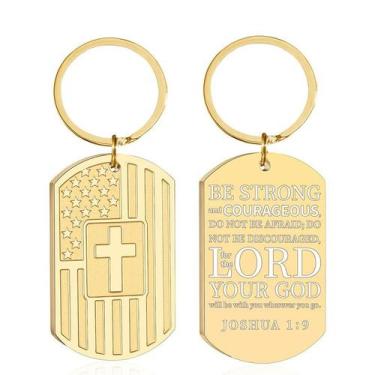 Imagem de Chaveiro Be Strong Cross em aço inoxidável Military Dog Tag K - yiweis