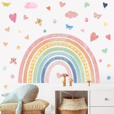 Imagem de Adesivos de parede Rainbow com citações inspiradoras, PVC de 60 x 90 c