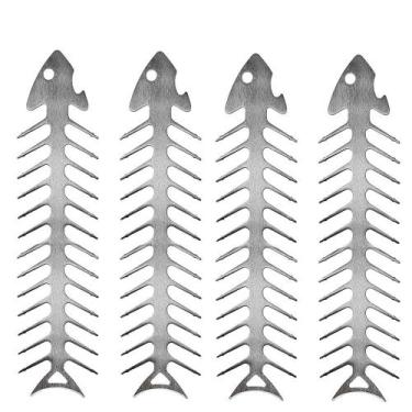 Imagem de Espetos de churrasco em forma de espinha de peixe em aço inoxidável pa