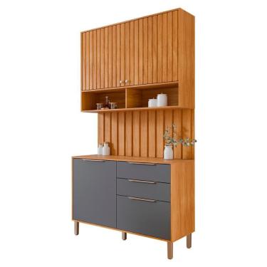 Imagem de Armário Aéreo Com Balcão Painel Divina 120cm 4 Portas E 2 Gavetas Cinamomo/Titanium