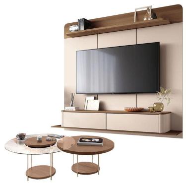 Imagem de Home Suspenso Galax Castanho Off White E Kit Mesa De Centro Sky Castanho- Hb Móveis