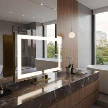 Imagem de Espelho Retangular 50x70 Iluminado Led Touch Bancada Simples - Dourado