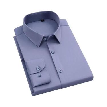 Imagem de Camisas De Manga Longa Slim Fit Antirrugas Para Homens Brancas E Azuis