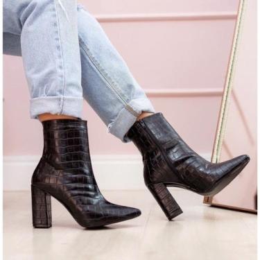 Imagem de Bota feminina croco cano curto salto bloco/fino - Taty Morena calçados
