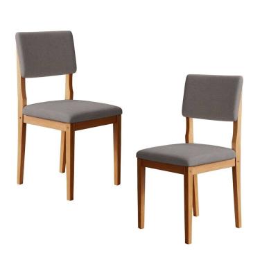 Imagem de Kit 2 Cadeiras para Sala de Jantar Pés Madeira Maciça Carol Cinamomo/Cinza