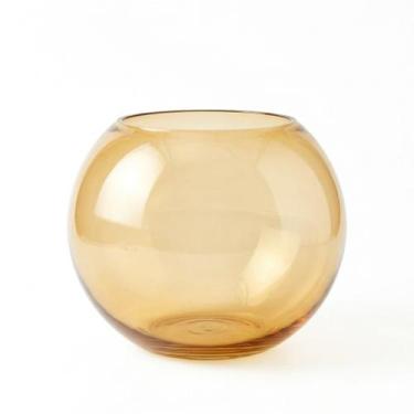 Imagem de Vaso de Vidro Âmbar Liso 2,5L com Base Tipo Aquário Redondo  Terrário,