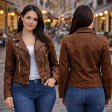 Imagem de Jaqueta De Couro Feminina Premium Com Zíper Inverno Elegante Sexy Blus