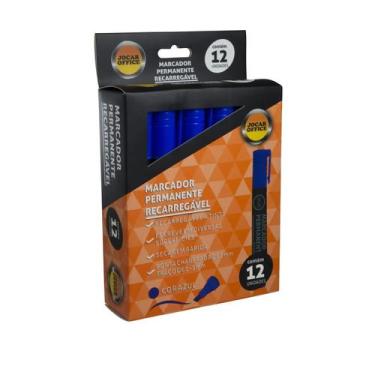 Imagem de Caixa 12 Un Marcador Permanente Recarregável Azul Jocar Office