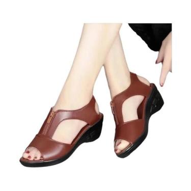 Imagem de Sandálias cunhas com zíper para mulheres, sapatos romanos planos, plus