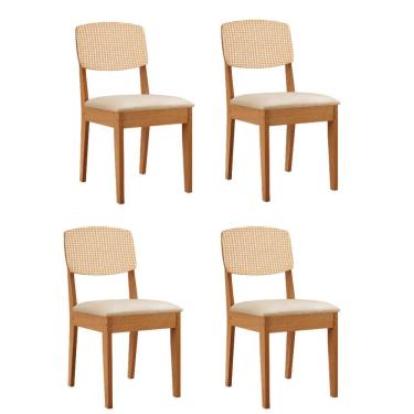 Imagem de Conjunto Com 4 Cadeiras Mdf Copper Premium Sala De Jantar Veludo Creme/naturale