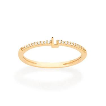 Imagem de Anel Rommanel Letras Folheado a Ouro com Zircônia 513071, Dourado, 22