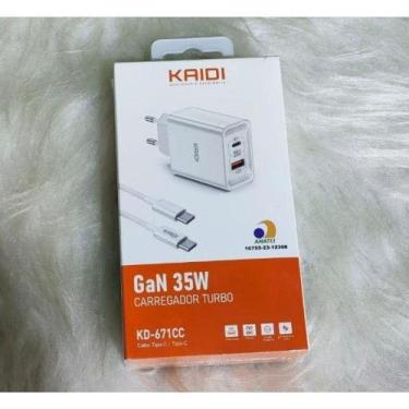 Imagem de Carregador Turbo Tipo C Gan 35W Kaidi com cabo USB-C KD-671CC