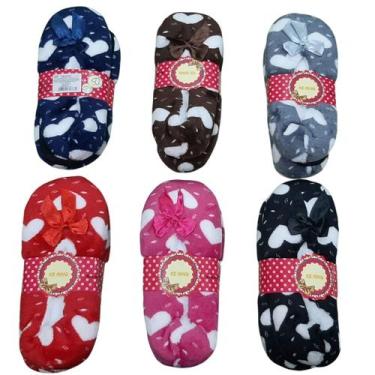 Imagem de Pantufa Sapatilha Inverno Forrada Lã Antiderrapante Coração Feminina T