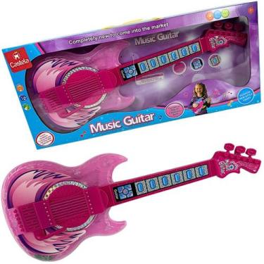Imagem de Guitarra Musical Infantil Rosa Com Luz 48cm - Castela