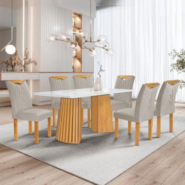 Imagem de Conjunto Mesa Stella Ripada 170cm com 6 cadeiras Stella tampo Smart Plus com Vidro
