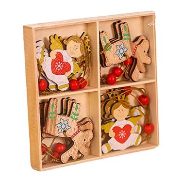 Imagem de 12 peças enfeites de natal de madeira pendurados enfeites de natal enfeites de decoração para árvores de natal artesanais pendurados, anjo