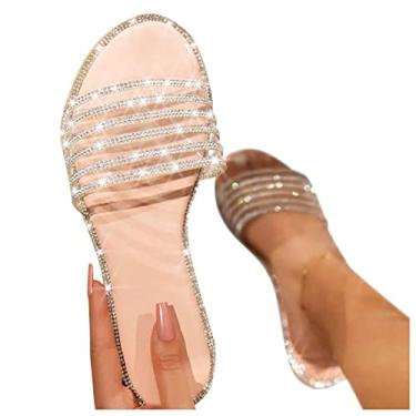 Imagem de Sandálias de praia para mulheres, sandálias de salto alto com tira no tornozelo com cadarço e strass sexy peep toe elegantes sandálias femininas, Caqui, 7.5