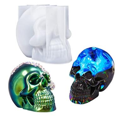 Imagem de LET'S RESIN Moldes de silicone 3D em forma de caveira grande, molde de resina epóxi de caveira de esqueleto para fabricação de velas, decoração de casa, ao ar livre, artesanato de arte de fundição de