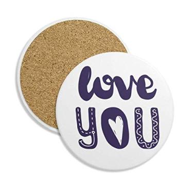 Imagem de Caneca de porta-copos estilo escrita à mão com citação Love You e pedra absorvente, 2 peças