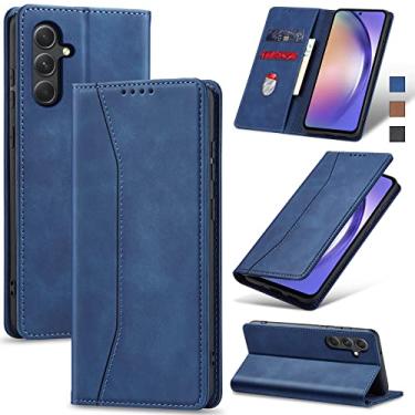 Imagem de Jasonyu Flip Carteira Capa para Samsung Galaxy A54 5G,Capinha Folio Magnética de Couro com Suporte para Cartão,Suporte para Chute - Protetora Durável de TPU à Prova de Choque para Telefone,Azul