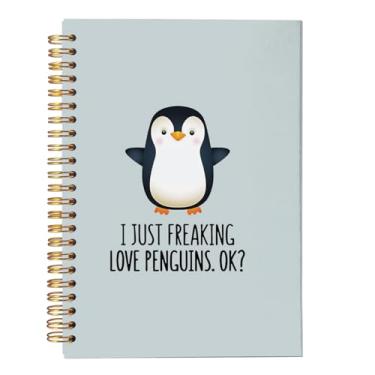 Imagem de VNWEK Caderno de pinguim, caderno fofo, presentes de pinguim, cadernos fofos para mulheres, meninas, amantes de pinguins, I Just Freaking Love Penguins. OK, caderno espiral para escrever 14 x 21 cm