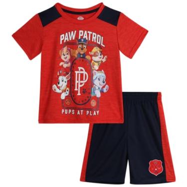 Imagem de Nickelodeon Conjunto de shorts da Patrulha Canina para meninos - 2 peças de camiseta e shorts (bebê/menino), Cationic Fiery Red/Navy, 3 Anos