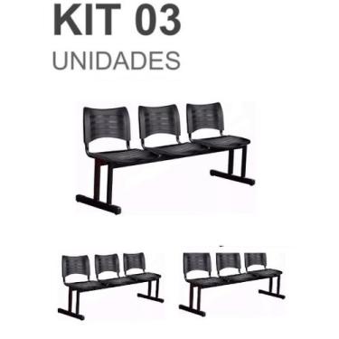 Imagem de Kit 03 Cadeiras Longarinas PLÁSTICAS 03 Lugares  Cor PRETA  23019 - AM
