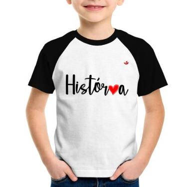 Imagem de Camiseta Raglan Infantil História por amor - Foca na Moda, Branco, Pre