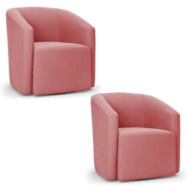 Imagem de Kit 2 Poltronas Stella Max Suede Rosê Base Giratória - D'rossi