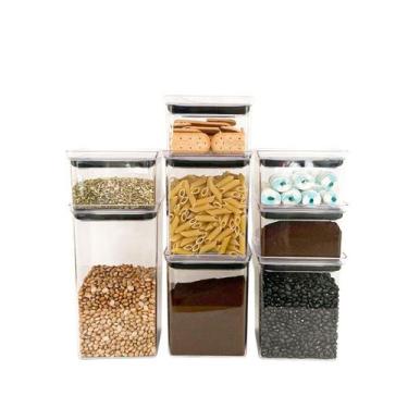 Imagem de Kit 8 Potes Herméticos Acrílico Empilháveis Quadrado Resistente Cozinh