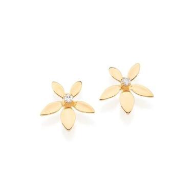 Imagem de Brincos Rommanel Flor Com Zircônia Redonda No Centro 525534, Dourado