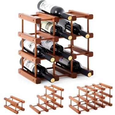 Imagem de Juexica 1 peça, 12 garrafas, rack de vinho de madeira para armário interno, bancada, empilhável, suporte modular de armazenamento de vinho, montagem faça você mesmo, suporte de garrafa para adega (cor
