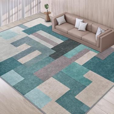 Imagem de TWINNIS Tapete de área moderna para ambientes internos, estilo patchwork geométrico, lavável, tapetes grandes para sala de estar, quarto, pisos de madeira, antiderrapante, tapete macio, decoração de