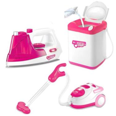 Imagem de Máquina Lavar Roupa Infantil +Ferro de Passar e Aspirador Pó - DM Toys