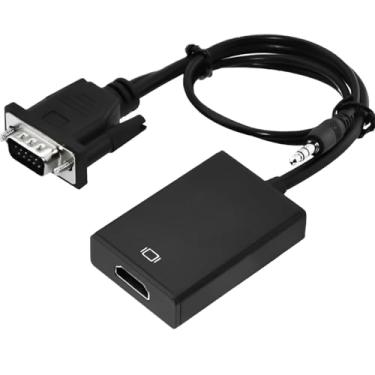 Imagem de Cabo Conversor VGA para HDMI 1080p com Áudio P2 e Alimentação USB – Adaptador para PC, Notebook, TV, Monitor e Projetor