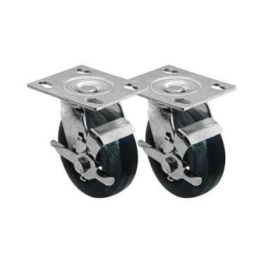 Imagem de Kit 2 un roda rodízio giratório freio borracha moldada 8 pol - AJAX