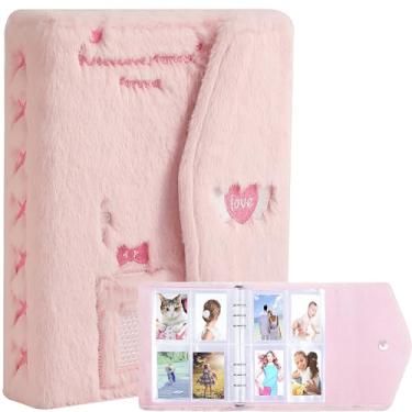 Imagem de SZHTSWU Álbum De Fotos Pelúcia Kpop Com Fichário A5, 20 Capas Internas 3" Para Fotos, Folhas Soltas, Recarregável, 6 Argolas, Capa Guardar Cartões (Rosa)