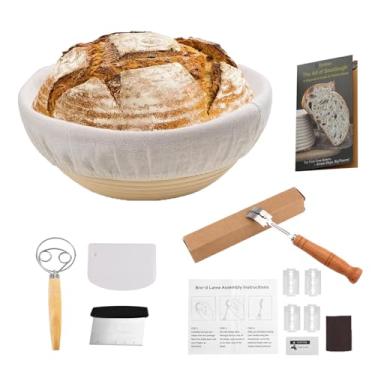 Imagem de Doimier Cesta De Fermentação Pão Com 13 Peças, Tigela Massa E Raspador Lame - Kit Inicial Fermento Natural Redondo 9" Suprimentos Para Panificação Sour Banneton Essentials Ferramentas Fazer