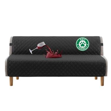 Imagem de Capa de futon 100% à prova d'água Turquoize, lavável, sem braços, para sofá-cama, com largura de até 178 cm, com alça elástica ajustável, antiderrapante para cães, preta