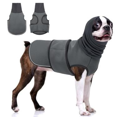 Imagem de KOESON Moletom com capuz calmante para cães, jaqueta Pet Thunder com envoltório de orelha, colete respirável antiansiedade para cães, fogos de artifício, viagens, separação, envoltório confortável